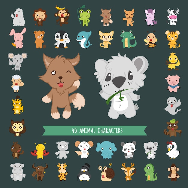 Set of 40 animal costume characters