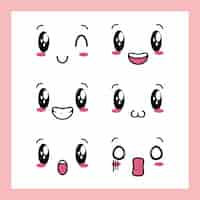 Free vector set of 6 designs of kawaii expressions