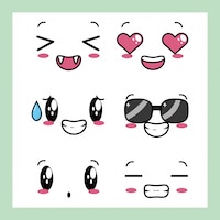 Set of 6 designs of kawaii expressions