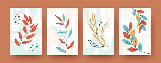 Set of abstract botany silhouettes in pastel style. Various greenery branches  illustrations. Nature and plants concept