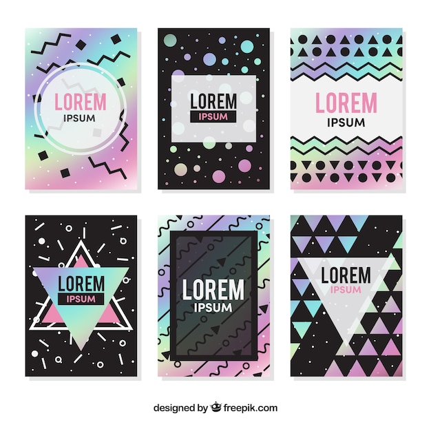 Free vector set of abstract cards with memphis shapes