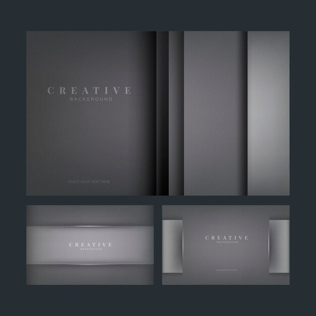 Set of abstract creative background designs in dark gray