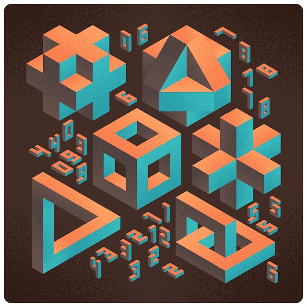 Set of abstract geometric 3d shapes