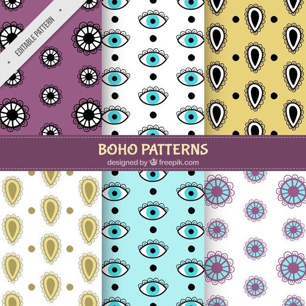 Set of abstract shapes patterns and hand drawn eyes