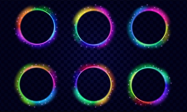 Set of abstract shiny light circles with bright stars