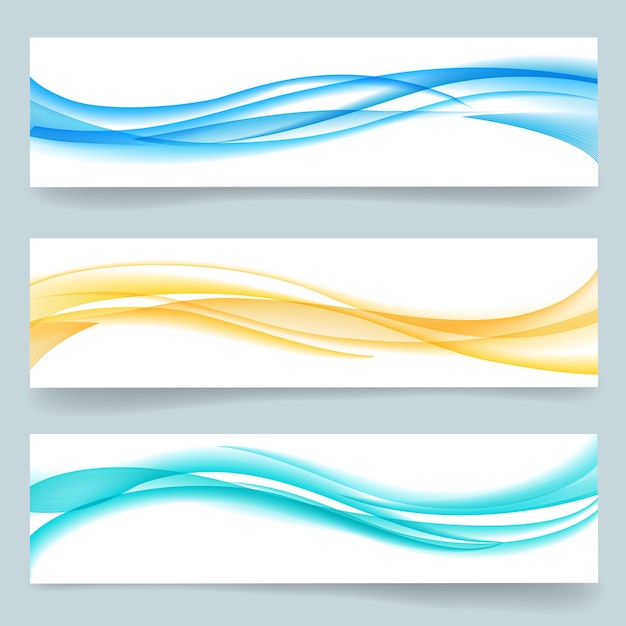 Set of abstract swoosh smooth wavy line headers or banners. card paper, curve motion