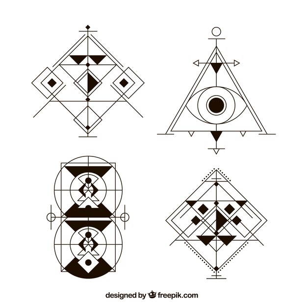 기하학적 형태와 추상적 인 문신 세트
