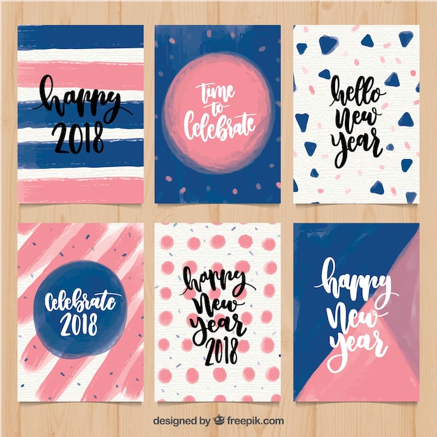 Set of abstract watercolor new year cards