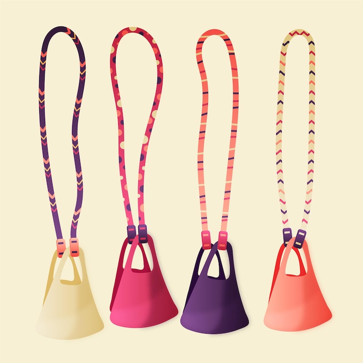 Free Vector set of adjustable face mask lanyards