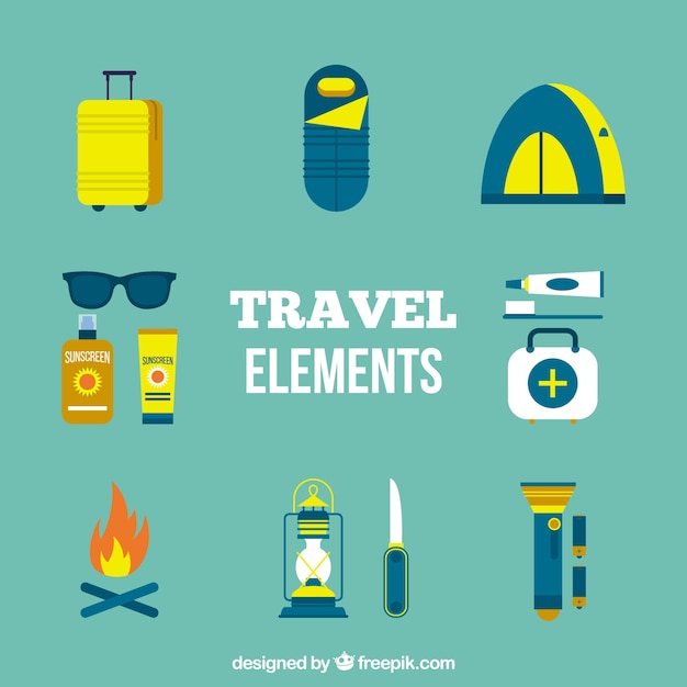 Free vector set of adventure elements in flat design