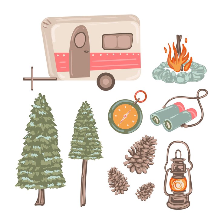 Free Vector set of adventure travel elements