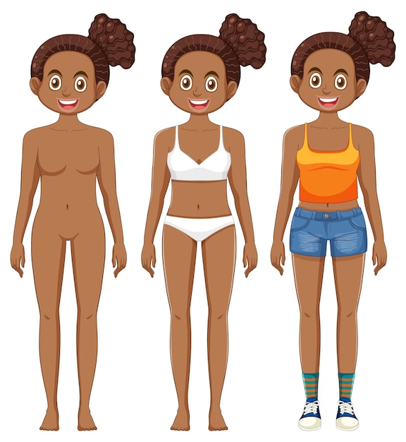 Free vector set of african teenage cartoon character