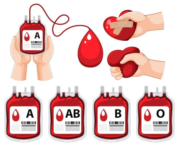 Free vector set of all blood type and human arm donate blood