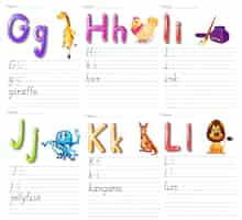 Free vector set of alphabet worksheet on white paper