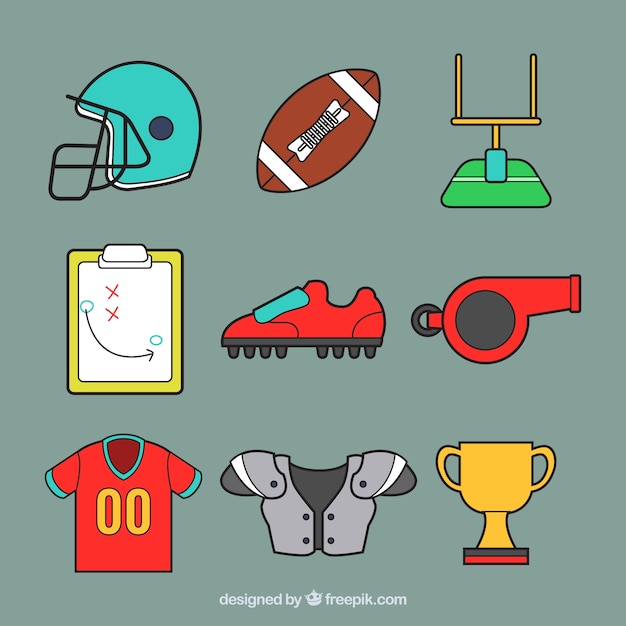 Set of american football accessories