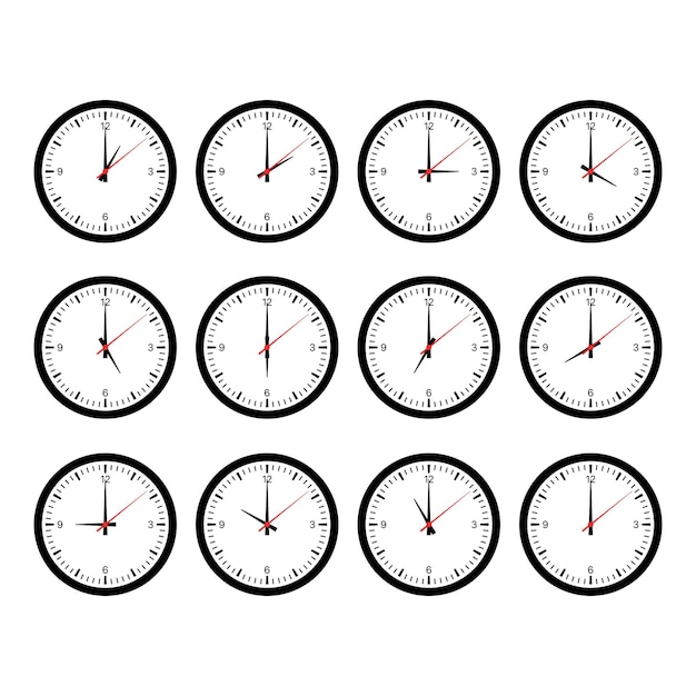 Free vector set of analogue clocks