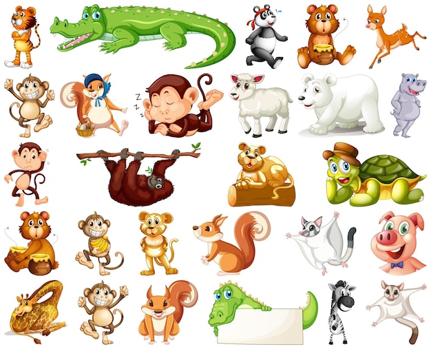 Vettore gratuito set di personaggi dei cartoni animati degli animali