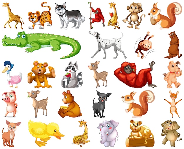 Vettore gratuito set di personaggi dei cartoni animati degli animali