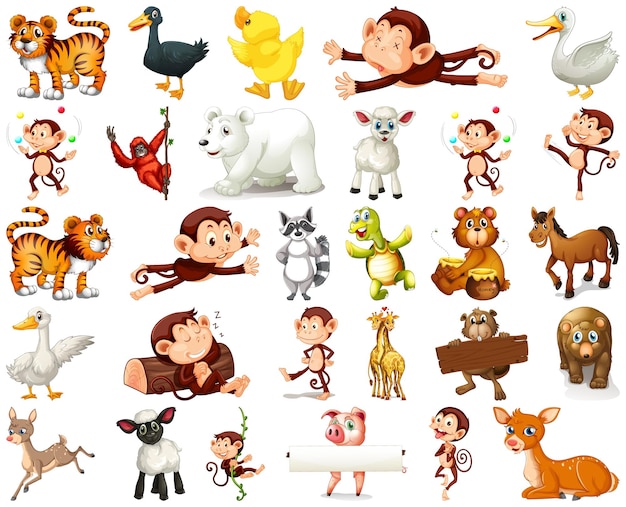 Free vector set of animal cartoon character