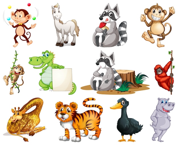 Free vector set of animal cartoon character