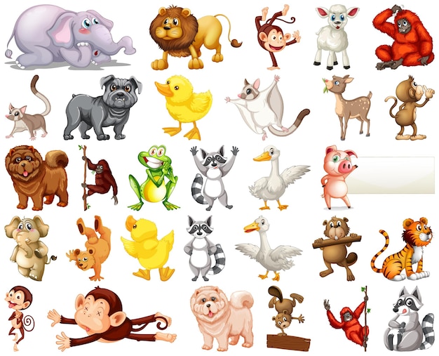 Free vector set of animal cartoon character