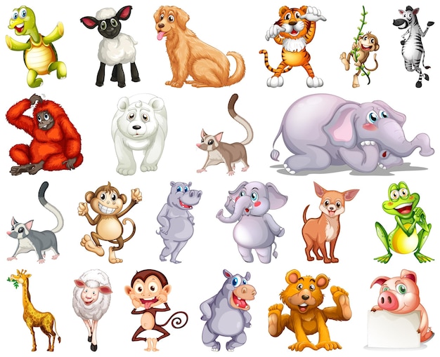 Free vector set of animal cartoon character