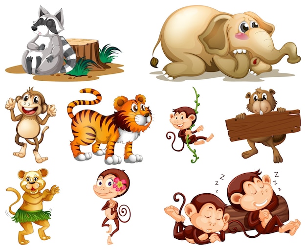 Vettore gratuito set di personaggi dei cartoni animati animali