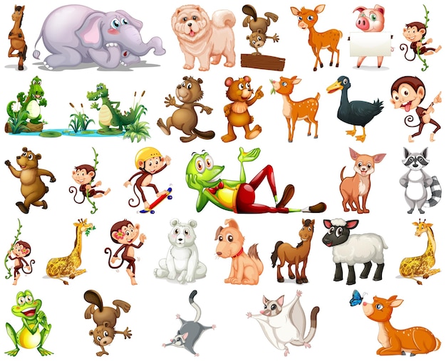 Free vector set of animal cartoon character