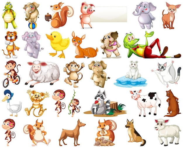 Set di personaggi dei cartoni animati degli animali