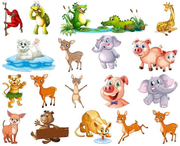 Free vector set of animal cartoon character