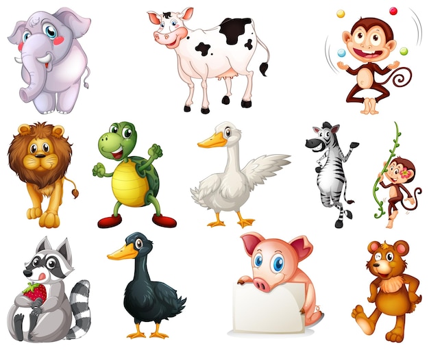 Set di personaggi dei cartoni animati degli animali