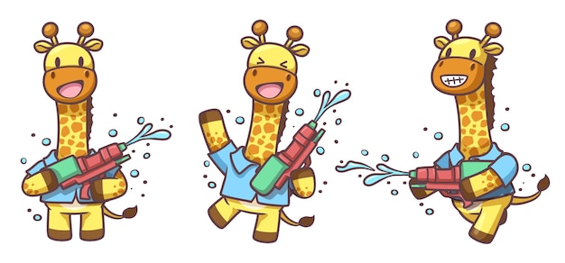 Set of animal character with gun spraying in songkran festival for decorated in cartoon style