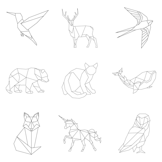 동물 선형 삽화의 세트