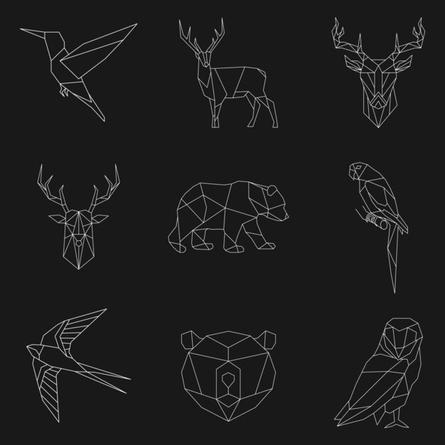 Set of animal linear illustrations