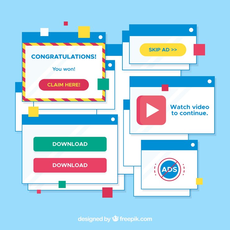 Free Vector set of annoying pop ups with flat design