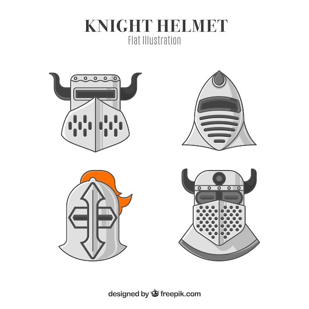 Free vector set of armor helmets in flat design