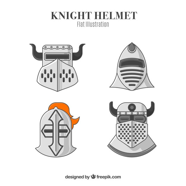 Set of armor helmets in flat design