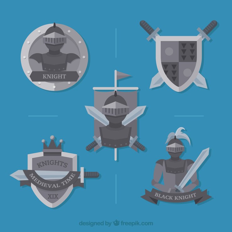 Free Vector set of armor knights insignia in flat design