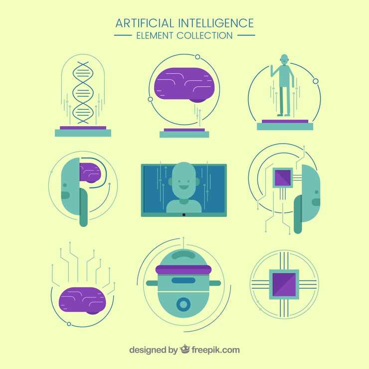 Free Vector set of artificial intelligence elements in flat design