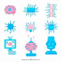 Free vector set of artificial intelligence elements in flat design