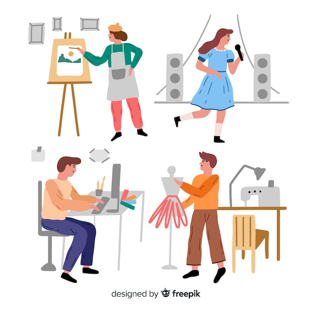 Free vector set of artists at work