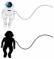 Free vector set of astronaut characters and its silhouette on white background