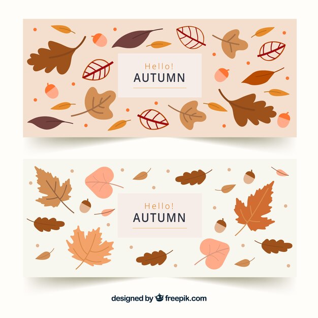 Insieme delle bandiere di autunno con foglie