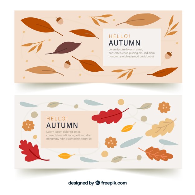 Insieme delle bandiere di autunno con foglie