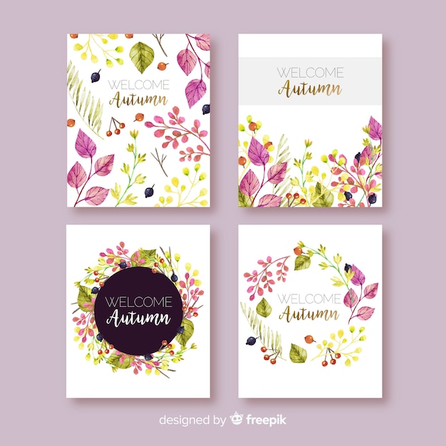 Free vector set of autumn cards watercolor style