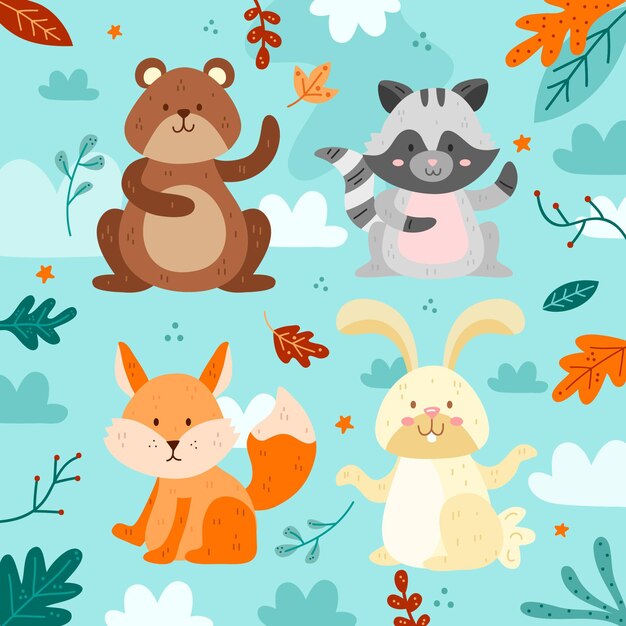 Set of autumn forest animals