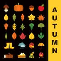 Free vector a set of autumn icons in flat style