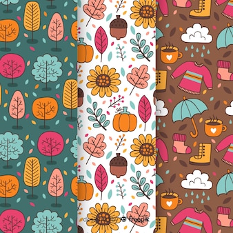 Set of autumn patterns hand drawn style
