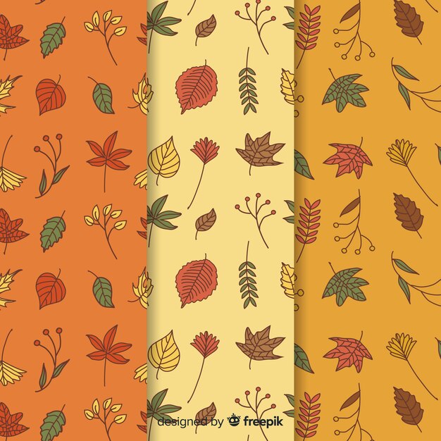 Set of autumn patterns hand drawn style