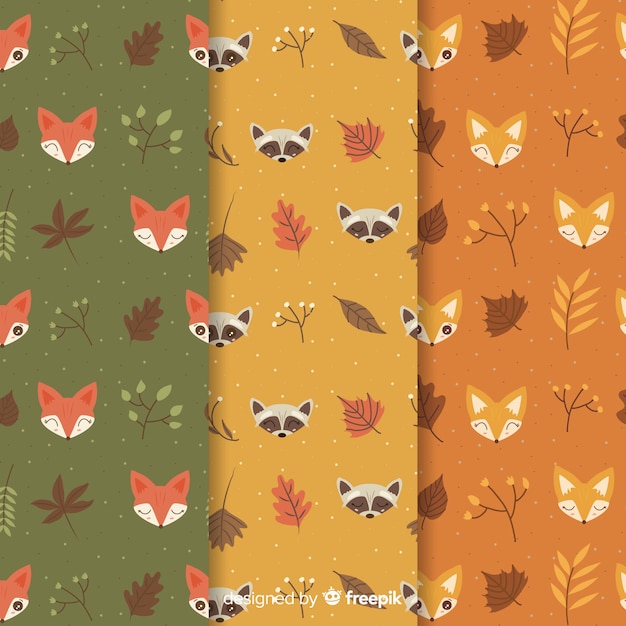 Set of autumn patterns hand drawn style